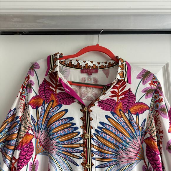 Rose & Olive Women’s Vibrant Scarf Printed Blouse Top Sz XL Pink Resort - Picture 2 of 10